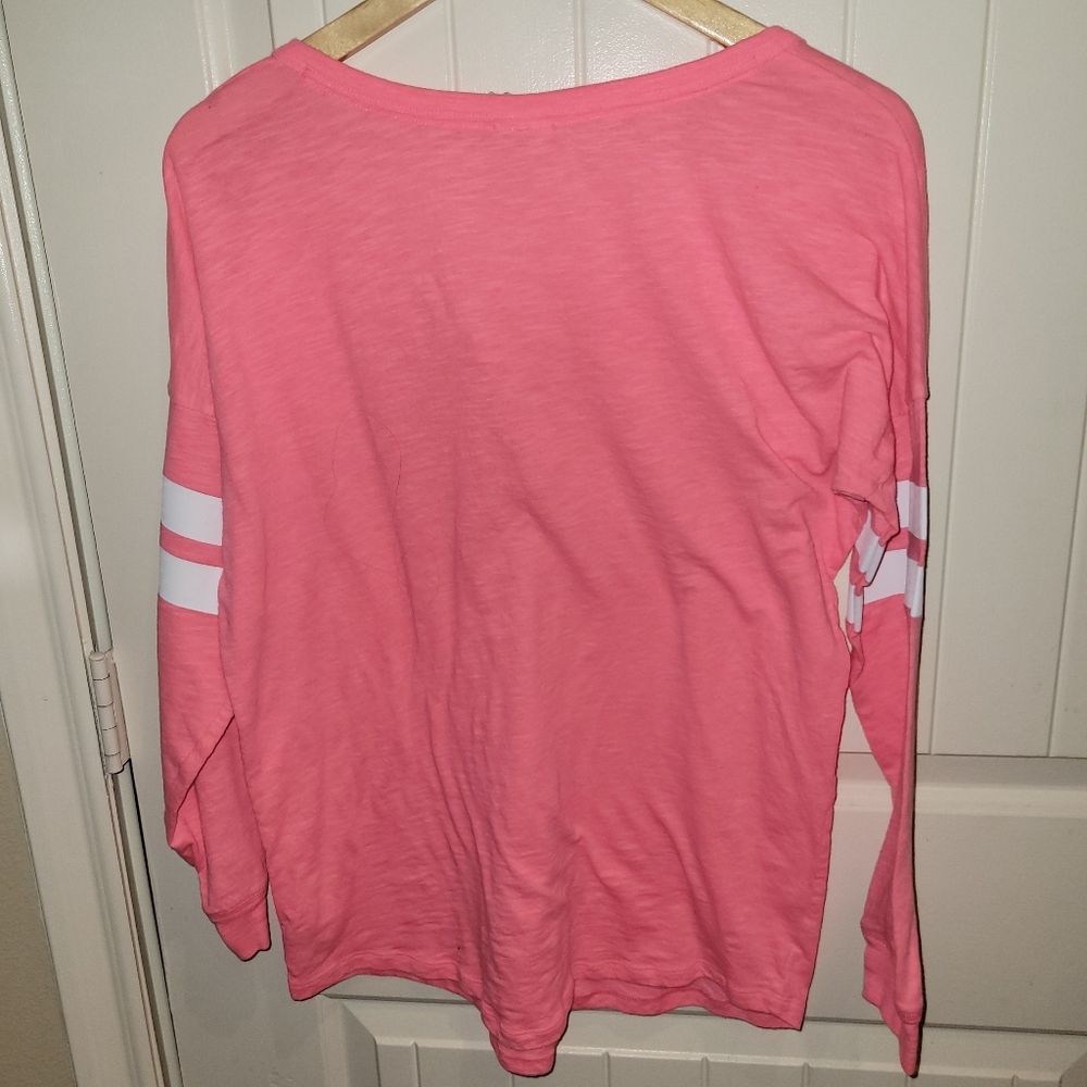 VICTORIAS SECRET PINK neon hot pink logo baseball tee size xs/small - Picture 4 of 6